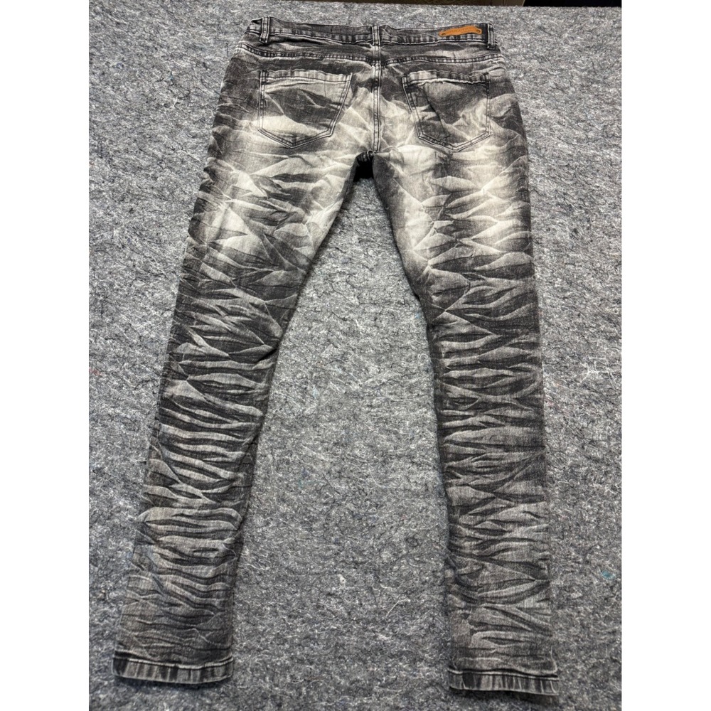 Evolution In Design Mens 36x32 Moto Biker Jeans Black Grey Acid Wash Slim Fit - Picture 11 of 13